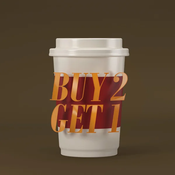 Koffiekopje met citaat buy 1 get 2 3d rendering 3d illustratie — Stockfoto