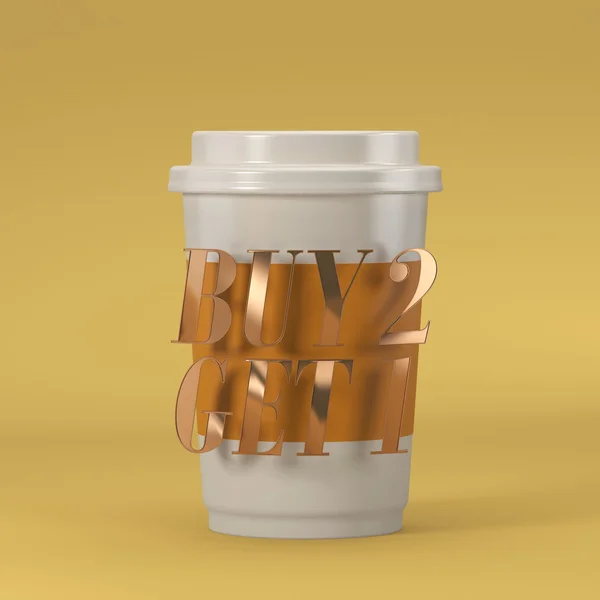 Alıntı ile kahve fincanı satın 1 get 2 3d render 3d çizim