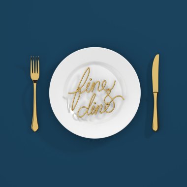 İnce ve dine Alıntı Tipografik Arka Plan. çatal ve kaşık ile minimal illüstrasyon - 3d render 3d illüstrasyon