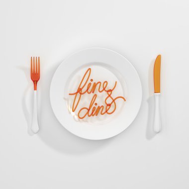 İnce ve dine Alıntı Tipografik Arka Plan. çatal ve kaşık ile minimal illüstrasyon - 3d render 3d illüstrasyon