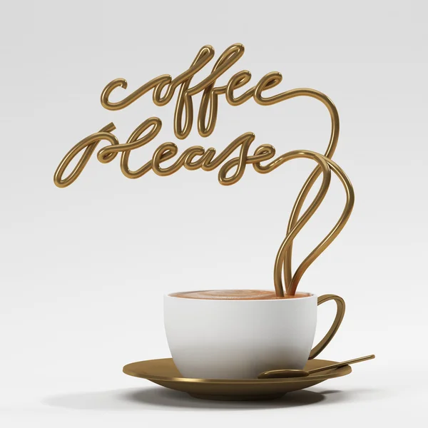 Coffee please quote with cup, typography poster. For greeting cards, prints or home decorations 3D rendering 3D illustration — Stock Photo, Image