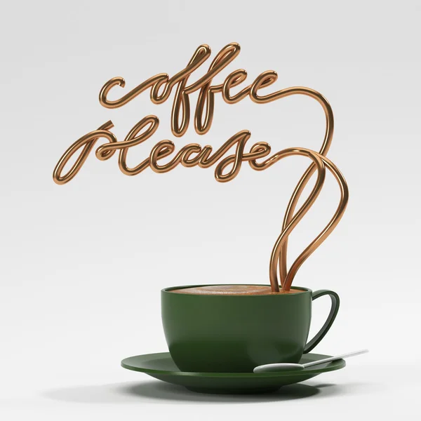 Koffie gelieve citaat met kopje, typografie poster. Voor wenskaarten, prenten of Home Decorations 3D rendering 3D illustratie — Stockfoto