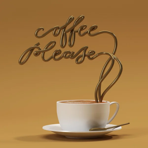 Koffie gelieve citaat met kopje, typografie poster. Voor wenskaarten, prenten of Home Decorations 3D rendering 3D illustratie — Stockfoto