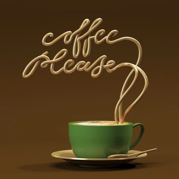 Coffee please quote with cup, typography poster. For greeting cards, prints or home decorations 3D rendering 3D illustration — Stock Photo, Image