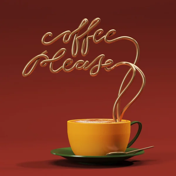 Koffie gelieve citaat met kopje, typografie poster. Voor wenskaarten, prenten of Home Decorations 3D rendering 3D illustratie — Stockfoto