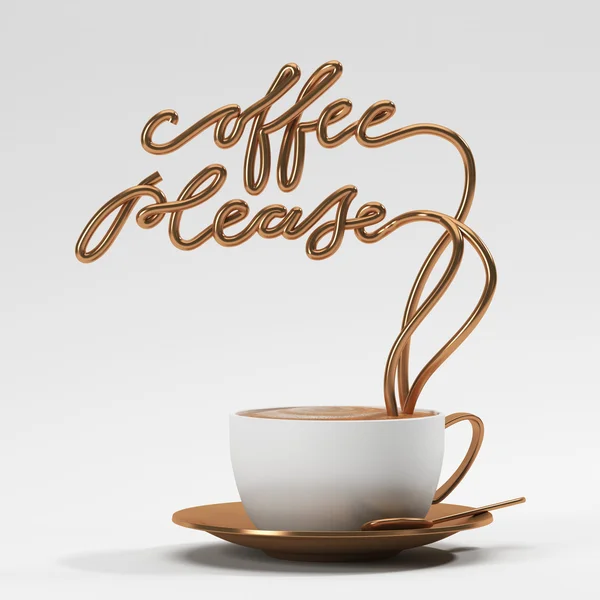 Koffie gelieve citaat met kopje, typografie poster. Voor wenskaarten, prenten of Home Decorations 3D rendering 3D illustratie — Stockfoto