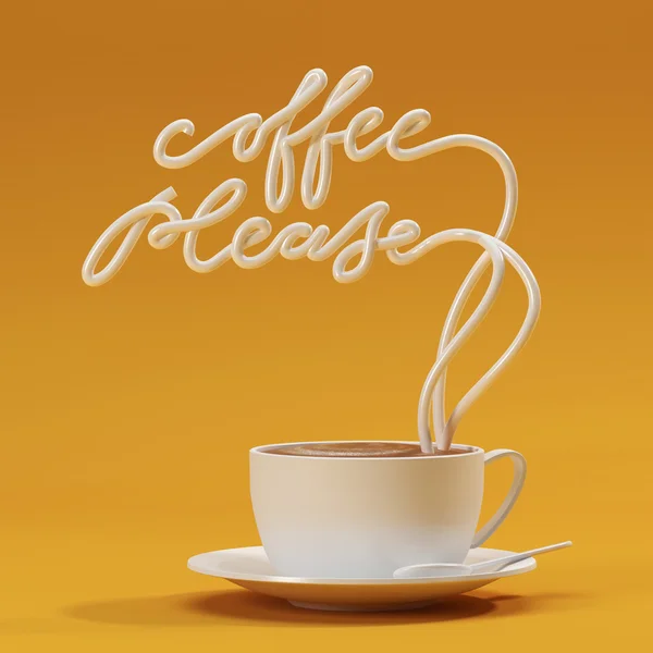 Koffie gelieve citaat met kopje, typografie poster. Voor wenskaarten, prenten of Home Decorations 3D rendering 3D illustratie — Stockfoto