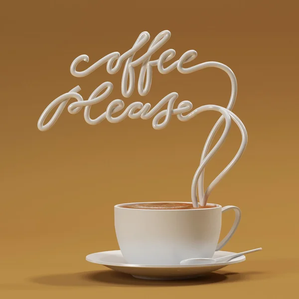 Koffie gelieve citaat met kopje, typografie poster. Voor wenskaarten, prenten of Home Decorations 3D rendering 3D illustratie — Stockfoto