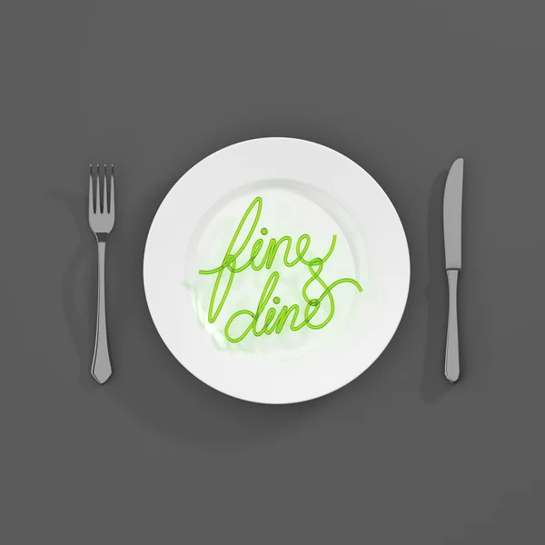 İnce ve dine Alıntı Tipografik Arka Plan. çatal ve kaşık ile minimal illüstrasyon - 3d render 3d illüstrasyon