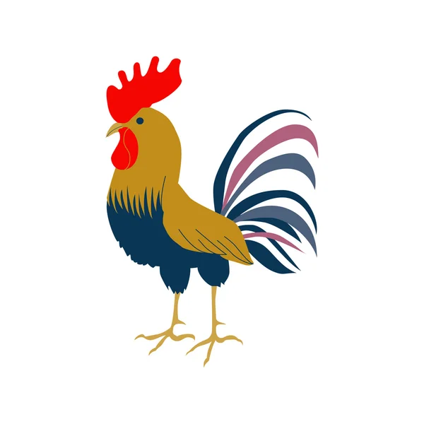 Gallo brillante sobre un fondo blanco. Una hermosa ilustración de un gallo en estilo plano . — Vector de stock