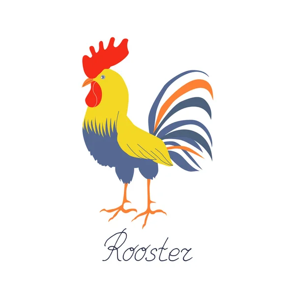 Gallo brillante sobre un fondo blanco. Una hermosa ilustración de un gallo en estilo plano . — Vector de stock