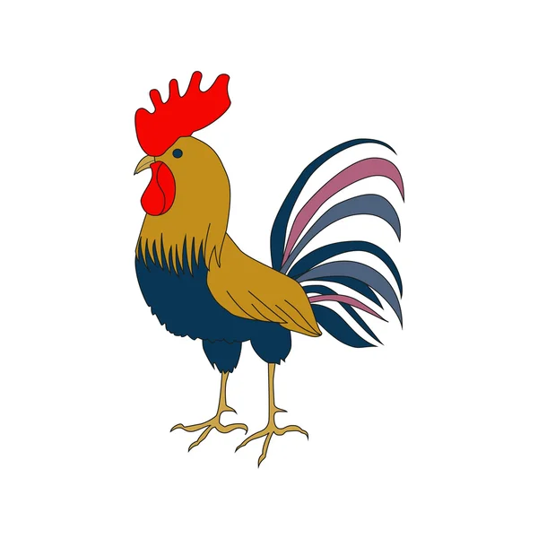 Gallo brillante sobre un fondo blanco. Una hermosa ilustración de un gallo en estilo dibujado a mano . — Vector de stock