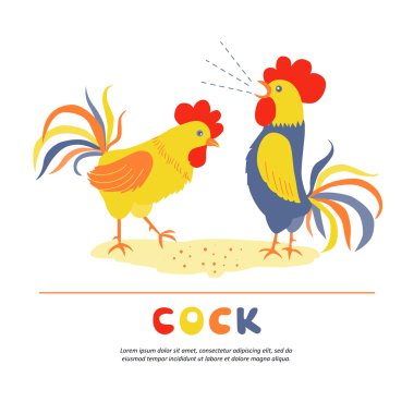 Two lovely cockerels on a white background. clipart