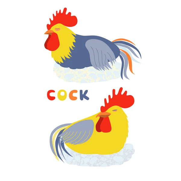 Two Sleeping Roosters. Cock in flat style. — Stock Vector