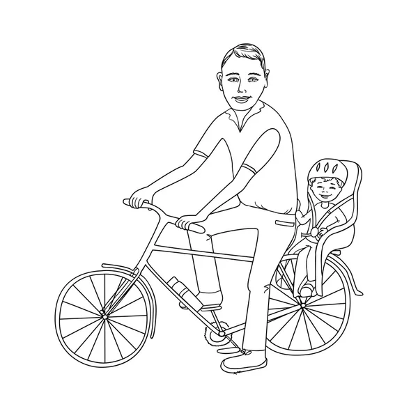 Papá con el bebé ir en bicicleta . — Vector de stock