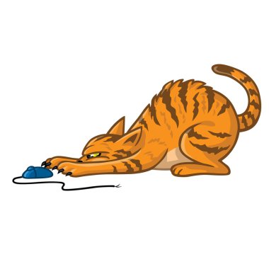 Bilgisayar fare ile oynayan kedi