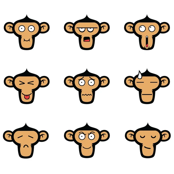 Monkey Face Expressions Set — Stock Vector