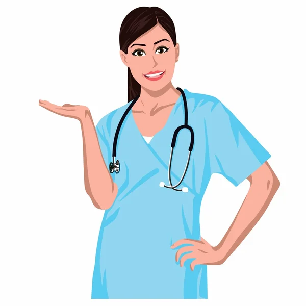 Sonriente médico mujer con estetoscopio — Vector de stock