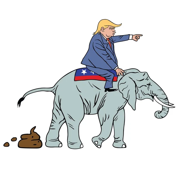 Donald Trump Riding Republican Elephant Caricature — Stock Vector