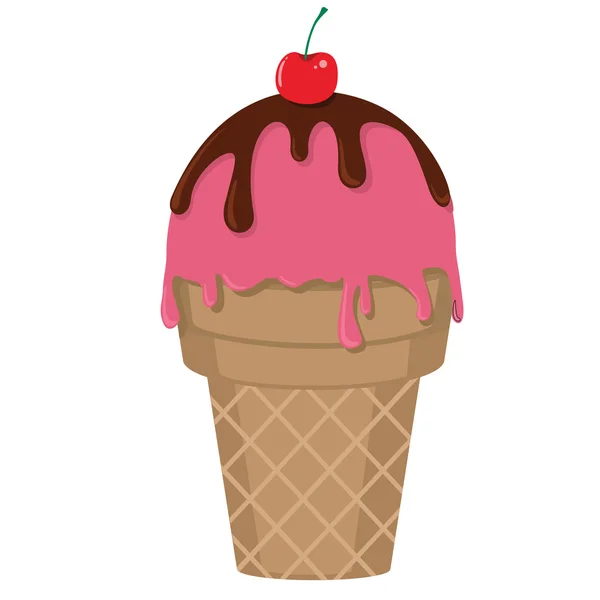Cono de helado con tapa de cereza — Archivo Imágenes Vectoriales