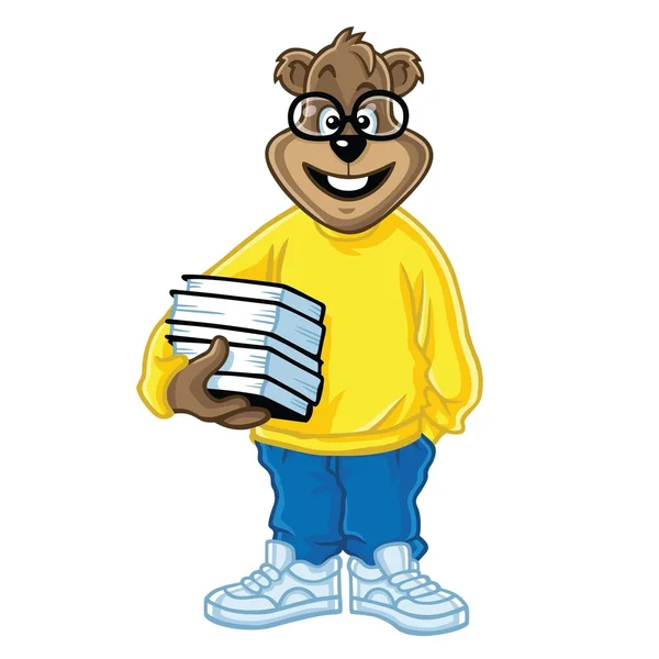 Nerd Bear Holding Livres de bande dessinée — Image vectorielle