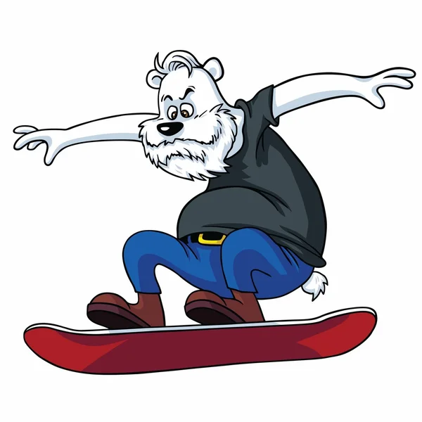 Hipster Eisbär Snowboard Cartoon Vektor — Stockvektor