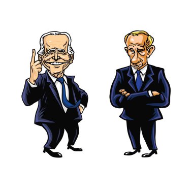 Joe Biden ve Vladimir Putin Karikatür Editörü Çizim Vektörü İllüstrasyonu. Washington, 19 Nisan 2021 