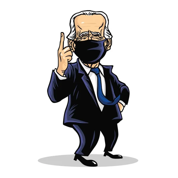 Joe Biden President United States America Wearing Mask Cartoon Caricature — Stockový vektor
