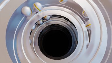 Bilim kurgu ve teknoloji yenilik sahnesinde reklam ve duvar kağıdı için 3 boyutlu illüstrasyon. Dekoratif konseptte 3B canlandırma.