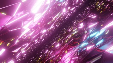 Reklamcılık ve 90 'ların retro ve bilim kurgu pop sanat sahneleri için 3 boyutlu illüstrasyon arka planı. Dekoratif konseptte 3B canlandırma.