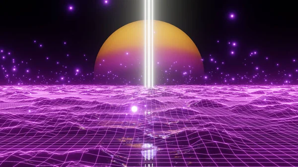 Reklamcılık ve 80 'lerin retro ve holografik sahnelerinde duvar kâğıdı için 3 boyutlu illüstrasyon arka planı. Dekoratif konseptte 3B canlandırma.
