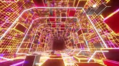 Cyber Electric Space In Cube Box, bilim kurgu filmleri ve doğa sahnesindeki sinema filmleri için bir hareket görüntüsü. Sahne, başlık ve logolar için de iyi bir geçmiş..