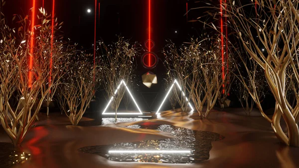 Reklamcılık ve 90 'ların retro ve bilim kurgu pop sanat sahneleri için 3 boyutlu illüstrasyon arka planı. Dekoratif konseptte 3B canlandırma.