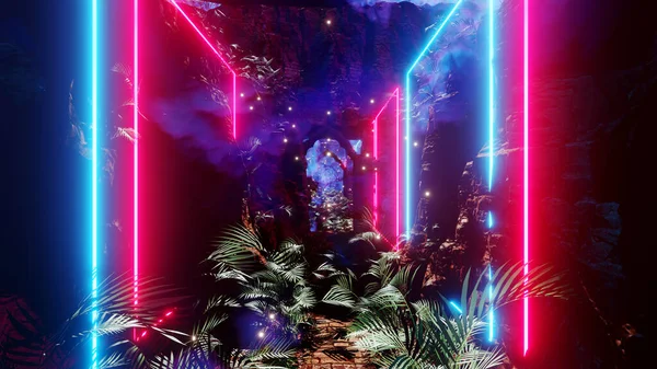 Festivalde reklam ve duvar kağıdı için 3 boyutlu illüstrasyon ve sahne kutlaması. Dekoratif konseptte 3B canlandırma.