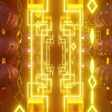 Çin Partisi Işığı, canlı bir 3D reklam görüntüsü Çin parti ışığının parıltılı kırmızı fenerler sallanıyor, kültürel bir kutlama kampanyası ya da neşeli bir gelenek belgeseli için mükemmel..