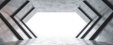 Soyut mimari, metal, beton, 3D resim, modern fütüristik tasarım.