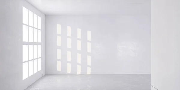 Κενό δωμάτιο με τσιμεντένιο δάπεδο και διαγώνιες σκιές ρίχνει από το φως του ήλιου 3d καθιστούν εικονογράφηση — Φωτογραφία Αρχείου