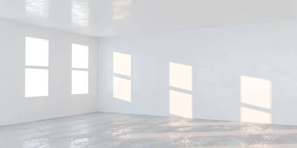 Κενό δωμάτιο με τσιμεντένιο δάπεδο και διαγώνιες σκιές ρίχνει από το φως του ήλιου 3d καθιστούν εικονογράφηση — Φωτογραφία Αρχείου