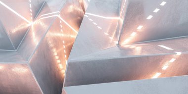 Turuncu ışıklı 3D resimli fütüristik metal arkaplan