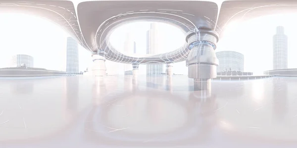 360 hdr style vr equi rectangular panorama of futuristic city 3d render illustration — Stock Photo, Image