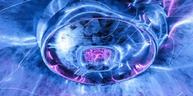 Fütürist neon ışığı bilim kurgu mavi ve menekşe arkaplan 3D çizim