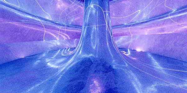 Абстрактний неоновий кіберпанк науково-футуристична кімната з неоновими вогнями 3d ілюстрація рендеринга — стокове фото