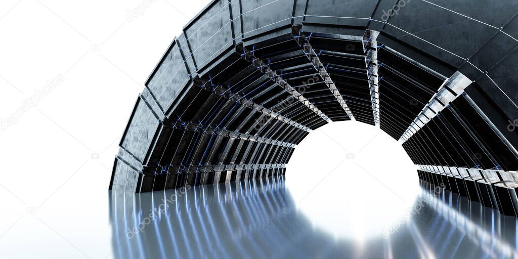 black empty dark technology futuristic hall warehouse 3d render illustration