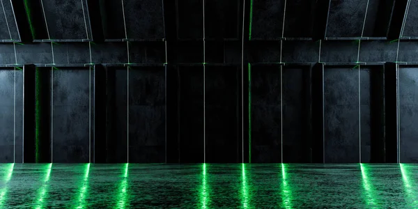 Αφηρημένη φουτουριστικό black metal τοίχο με πράσινο φως 3d καθιστούν εικονογράφηση — Φωτογραφία Αρχείου