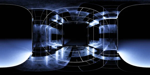 Ciemnoniebieski 360 nowoczesny futurystyczna technologia panorama vr hdr styl equi prostokątny rzut panorama 3d renderowania ilustracja — Zdjęcie stockowe