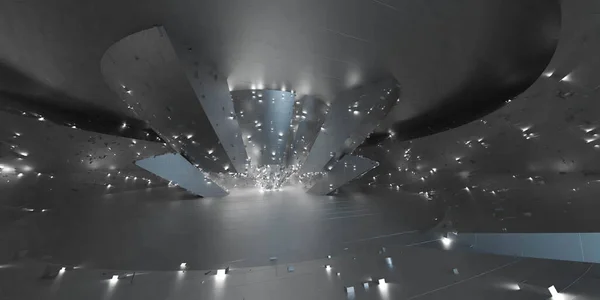 Τεχνολογία φουτουριστικό sci-fi αίθουσα διαστημικό σταθμό 3d καθιστούν εικονογράφηση — Φωτογραφία Αρχείου