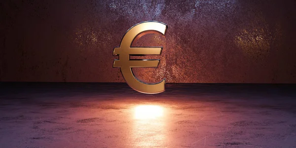 glowing golden euro symbol currency business finance concept 3d render illustration