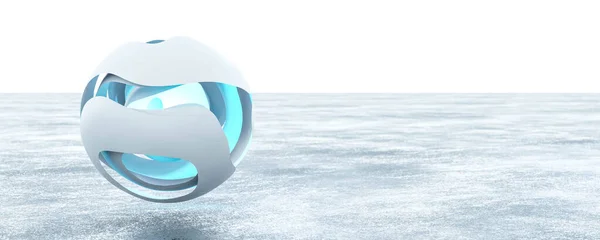 Abstracto blanco tecnología objeto con bola esfera forma 3d renderizado ilustración — Foto de Stock