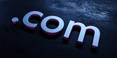 soyut .com harfleri internet web sembolü konsepti çelik metal yüzey tasarımı ve yansımaları 3d resimleme