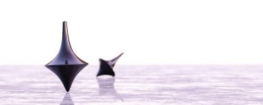 Ahşap girdap dönen top kurutulmuş çocuklar için oyuncak beton yüzeyde parlak ışık arka planında hareket ediyor 3D çizim